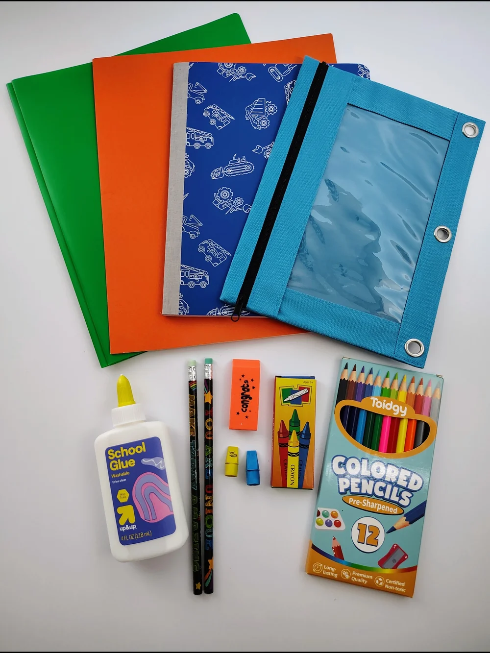 School Supply Bundle Composition Book, Zipper Pouch, Colored Pencils & Accessori